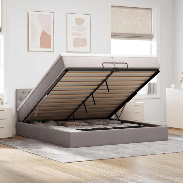 ARDEBO.de - Ottoman-Bett mit Matratzen Taupe 200x200 cm Stoff