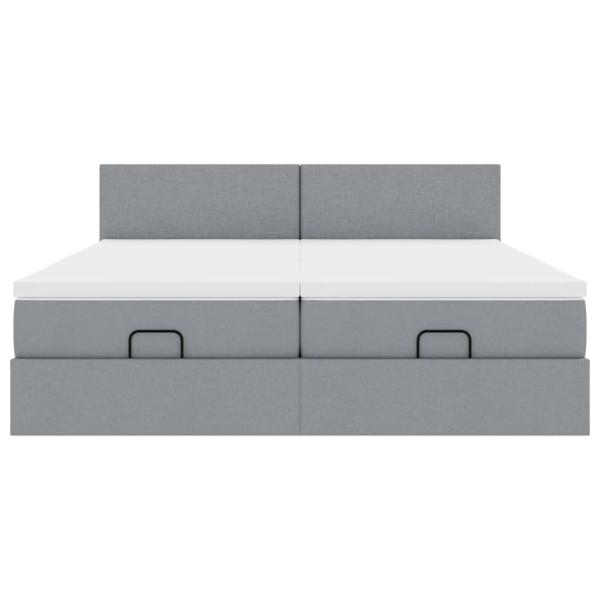 Ottoman-Bett mit Matratzen Hellgrau 200x200 cm Stoff