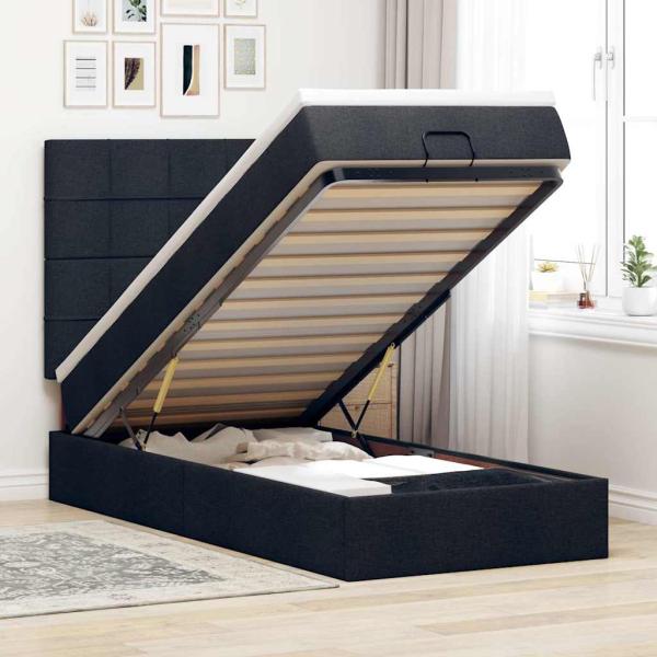 ARDEBO.de - Ottoman-Bett mit Matratze Schwarz 90x200 cm Stoff