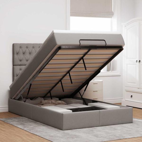 ARDEBO.de - Ottoman-Bett mit Matratze Taupe 120x200 cm Stoff