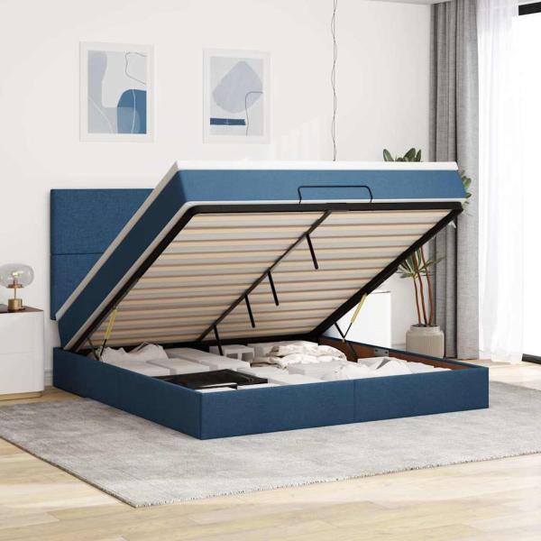 ARDEBO.de - Ottoman-Bett mit Matratze Blau 160x200 cm Stoff