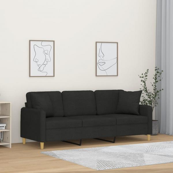ARDEBO.de - 3-Sitzer-Sofa mit Zierkissen Schwarz 180 cm Stoff