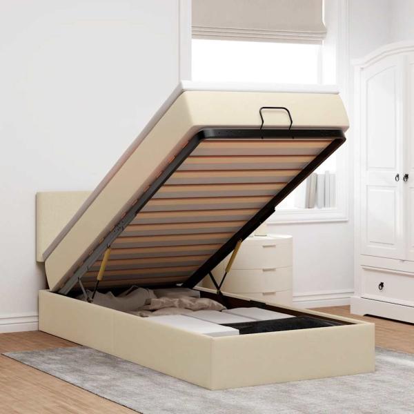 ARDEBO.de - Ottoman-Bett mit Matratze Creme 100x200 cm Stoff