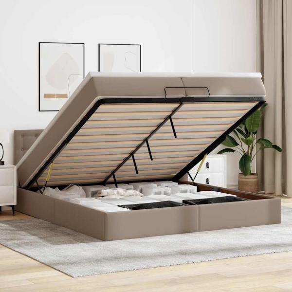 ARDEBO.de - Ottoman-Bett mit Matratze Cappuccino 200x200cm Kunstleder