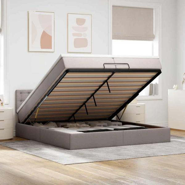 ARDEBO.de - Ottoman-Bett mit Matratzen Taupe 200x200 cm Stoff