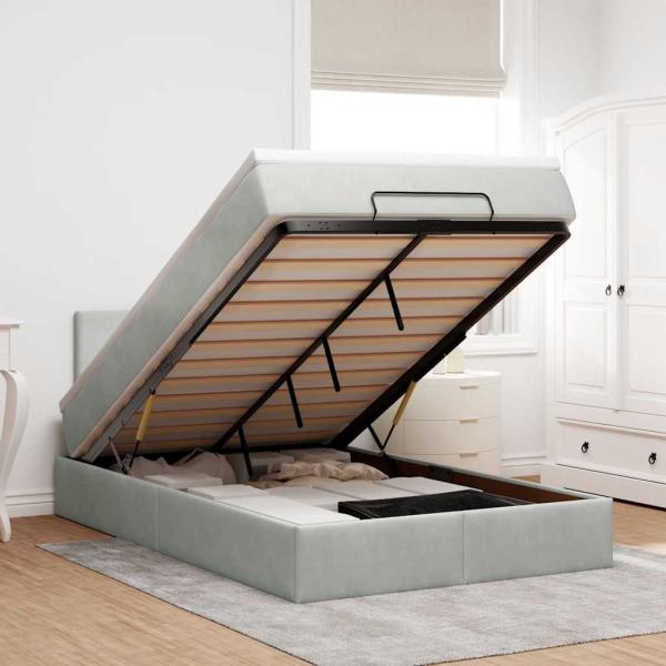 ARDEBO.de - Ottoman-Bett mit Matratze Hellgrau 120x190 cm Samt