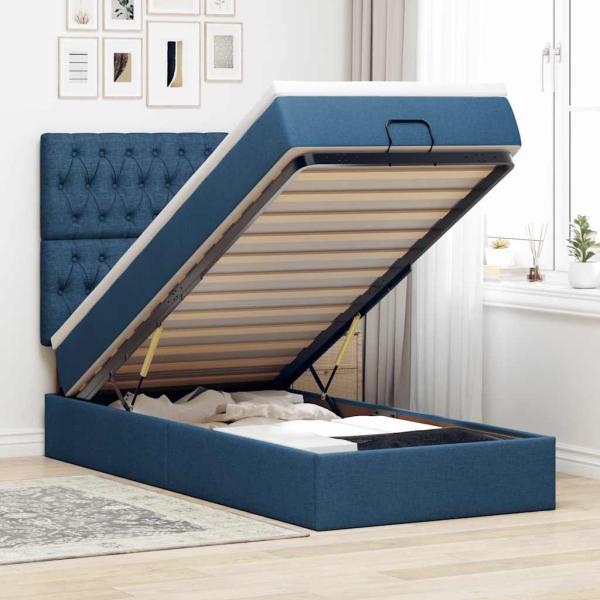 ARDEBO.de - Ottoman-Bett mit Matratze Blau 90x200 cm Stoff