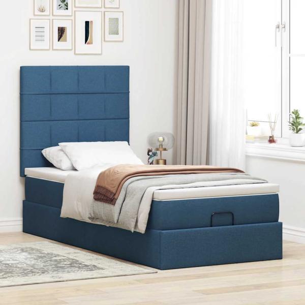 ARDEBO.de - Ottoman-Bett mit Matratze Blau 90x200 cm Stoff