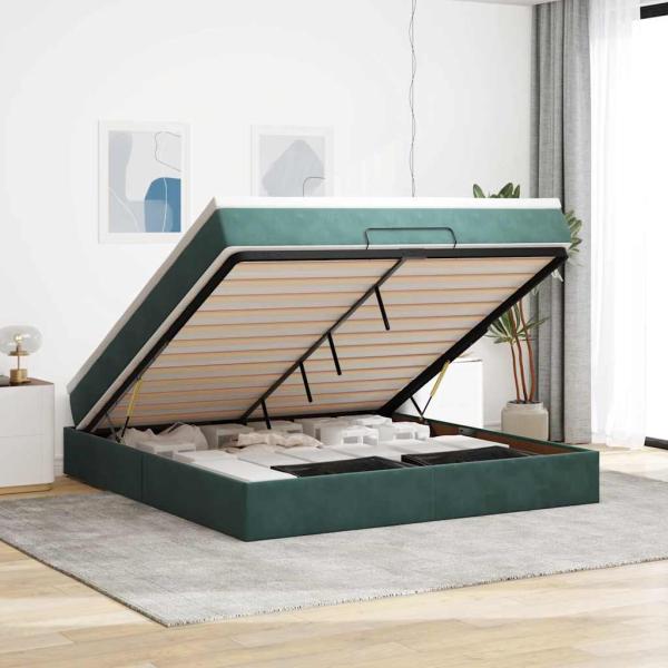 ARDEBO.de - Ottoman-Bett mit Matratze Dunkelgrün 180x200 cm Samt