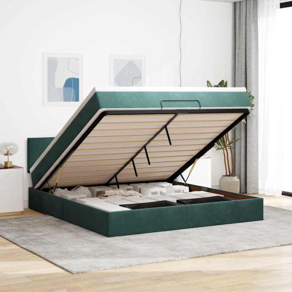 ARDEBO.de - Ottoman-Bett mit Matratze Dunkelgrün 180x200 cm Samt