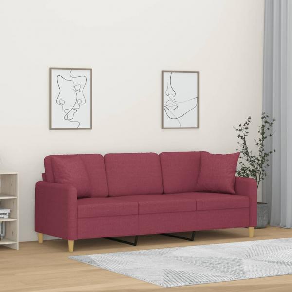ARDEBO.de - 3-Sitzer-Sofa mit Zierkissen Weinrot 180 cm Stoff