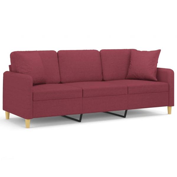 3-Sitzer-Sofa mit Zierkissen Weinrot 180 cm Stoff