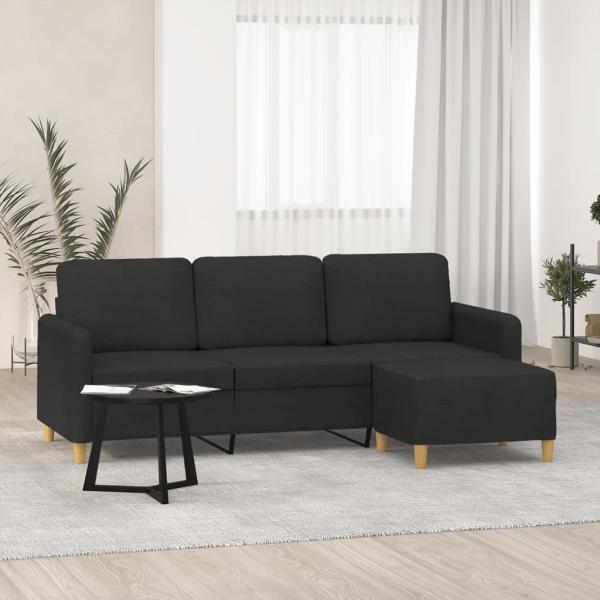 ARDEBO.de - 3-Sitzer-Sofa mit Hocker Schwarz 180 cm Stoff