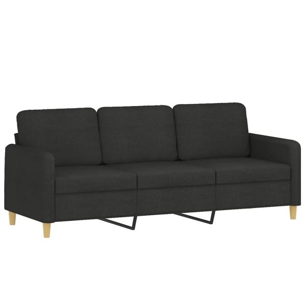3-Sitzer-Sofa mit Hocker Schwarz 180 cm Stoff