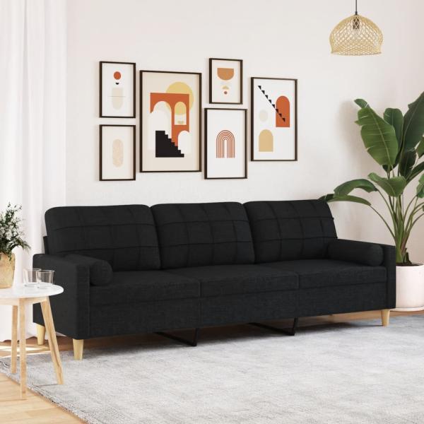 ARDEBO.de - Sofa 3-Sitzer mit Zierkissen Schwarz 210 cm Stoff
