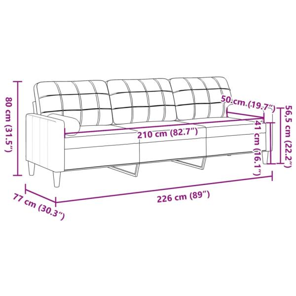 Sofa 3-Sitzer mit Zierkissen Schwarz 210 cm Stoff