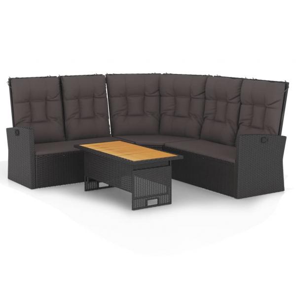 2-tlg. Garten-Lounge-Set mit Kissen Schwarz Poly Rattan
