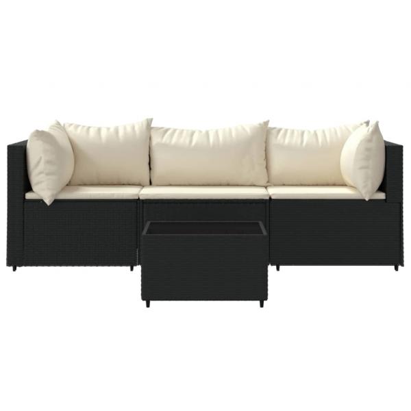 4-tlg. Garten-Lounge-Set mit Kissen Schwarz Poly Rattan