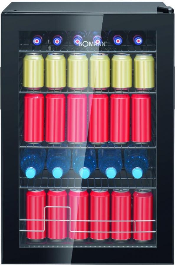 Bomann KSG 7290 Glastür-Kühlschrank, 54 cm breit, 115 Liter, Raum für 178 Dosen à 330 ml, schwarz