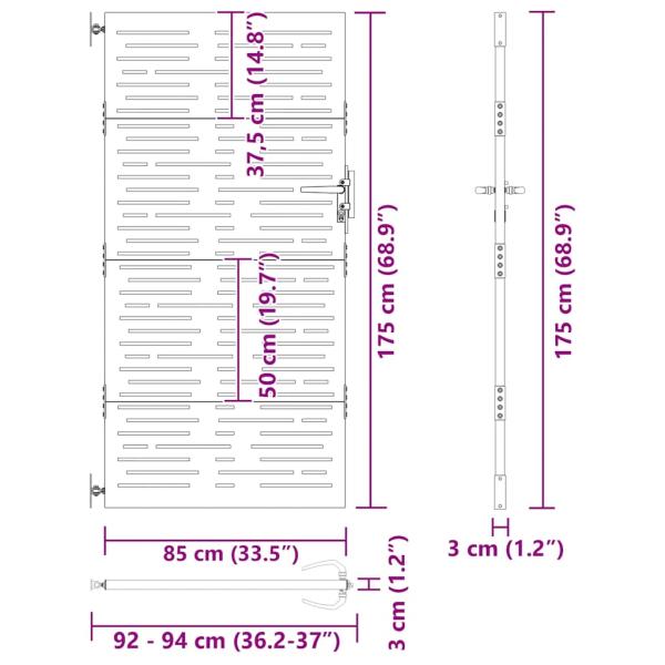 Gartentor 85x175 cm Cortenstahl Quadratisches Design