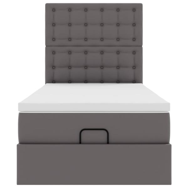 Ottoman-Bett mit Matratze Grau 90x200 cm Kunstleder