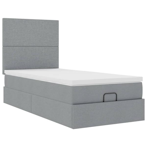 Ottomane Bett mit Matratze & LEDs Hellgrau 80x200 cm Stoff