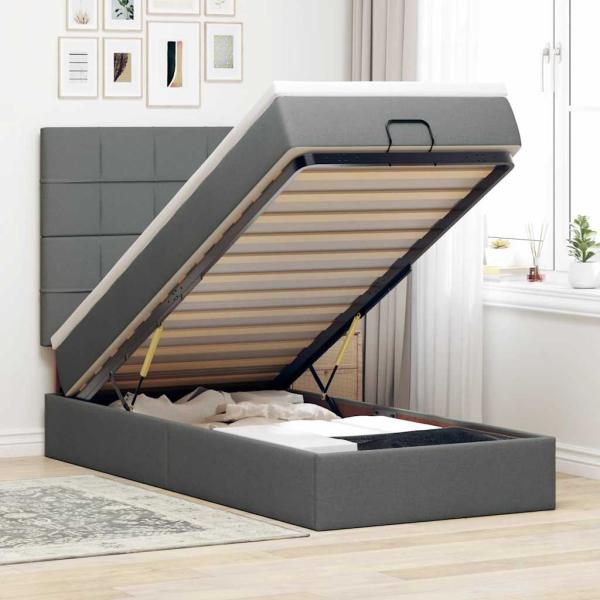 ARDEBO.de - Ottoman-Bett mit Matratze Dunkelgrau 90x200 cm Stoff