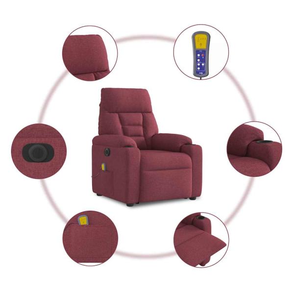 Massagesessel Elektrisch Weinrot Stoff