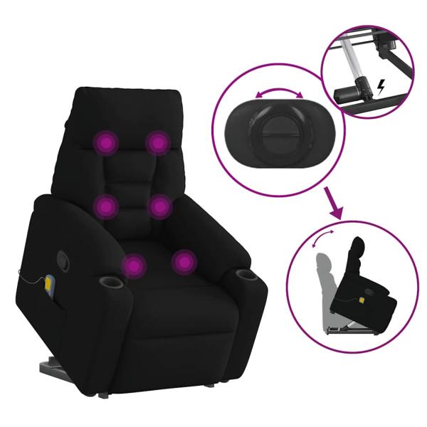 Massagesessel mit Aufstehhilfe Schwarz Stoff