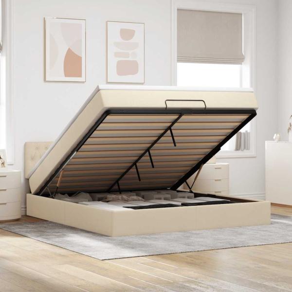 ARDEBO.de - Ottoman-Bett mit Matratze Creme 180x200 cm Stoff