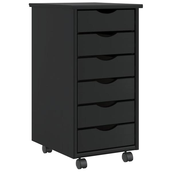 ARDEBO.de - Rollschrank mit Schubladen MOSS Schwarz Massivholz Kiefer