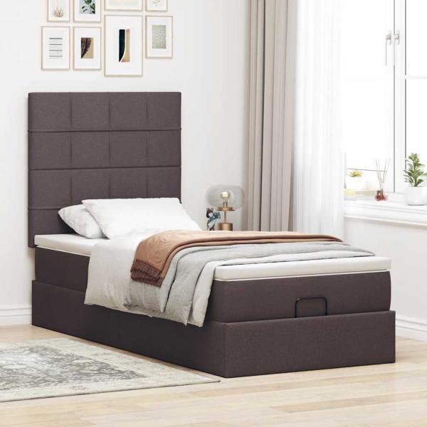 Ottoman-Bett mit Matratze Dunkelbraun 90x200 cm Stoff