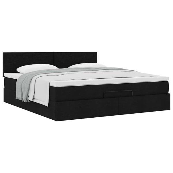 Ottoman-Bett mit Matratze Schwarz 160x200 cm Stoff