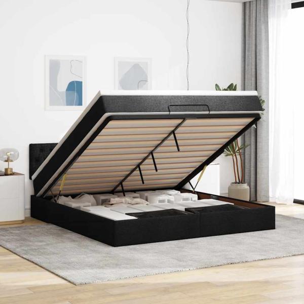ARDEBO.de - Ottoman-Bett mit Matratze Schwarz 180x200 cm Stoff