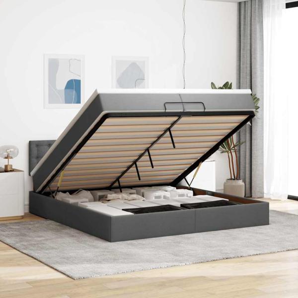 ARDEBO.de - Ottoman-Bett mit Matratze Dunkelgrau 200x200 cm Stoff
