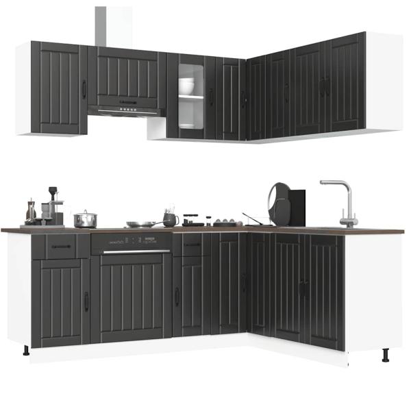 ARDEBO.de - 11-tlg. Küchenschrank-Set Kalmar Schwarz Holzwerkstoff
