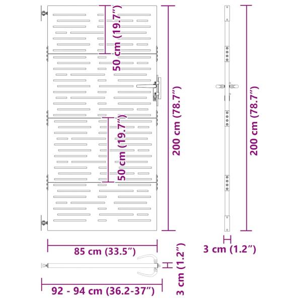 Gartentor 85x200 cm Cortenstahl Quadratisches Design