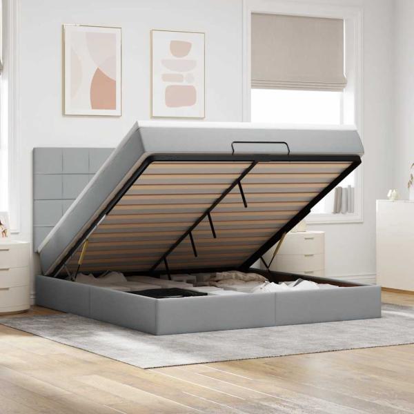 ARDEBO.de - Ottoman-Bett mit Matratze Hellgrau 160x200 cm Stoff