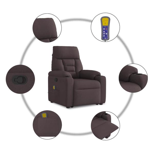 Massagesessel mit Aufstehhilfe Dunkelbraun Stoff