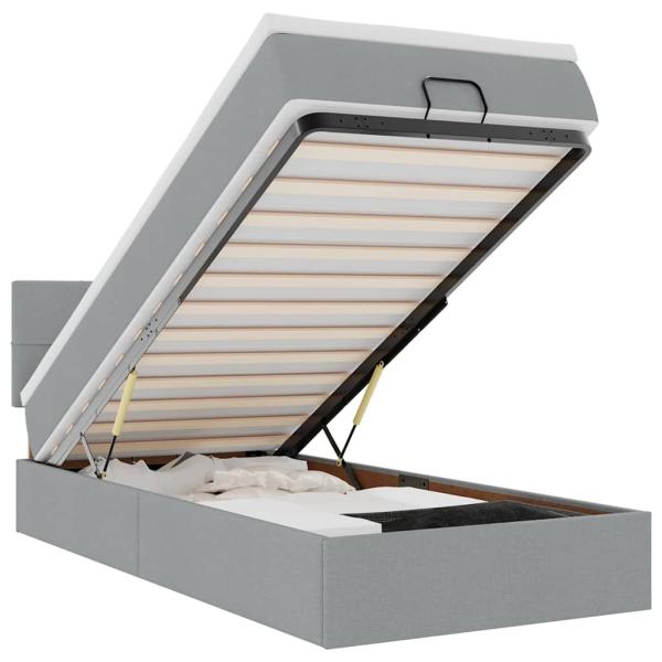Ottoman-Bett mit Matratze Hellgrau 80x200 cm Stoff
