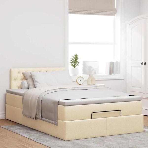 Ottoman-Bett mit Matratze Creme 120x190 cm Stoff