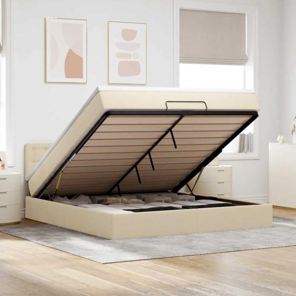 ARDEBO.de - Ottoman-Bett mit Matratze Creme 180x200 cm Stoff