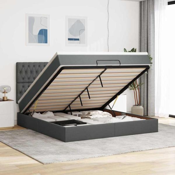 ARDEBO.de - Ottoman-Bett mit Matratze Dunkelgrau 160x200 cm Stoff