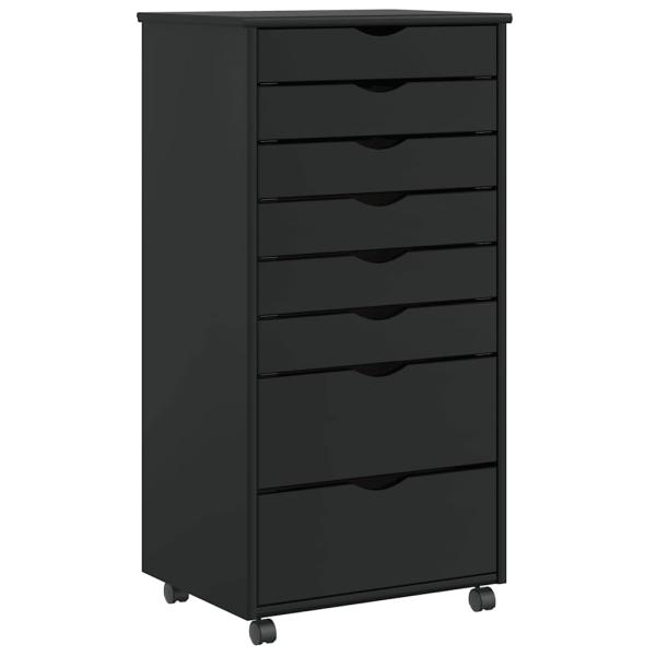 ARDEBO.de - Rollschrank mit Schubladen MOSS Schwarz Massivholz Kiefer