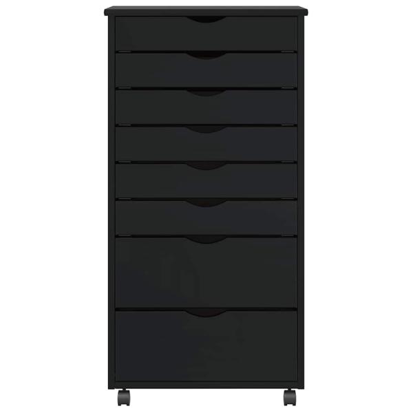 Rollschrank mit Schubladen MOSS Schwarz Massivholz Kiefer