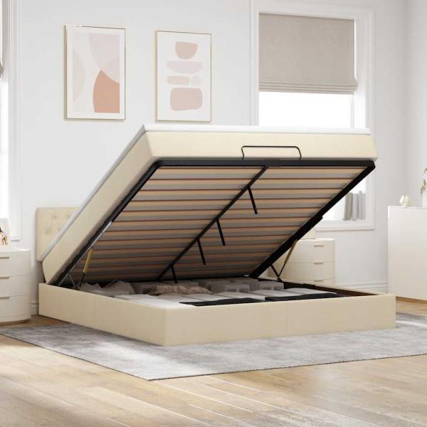 ARDEBO.de - Ottoman-Bett mit Matratze Creme 160x200 cm Stoff