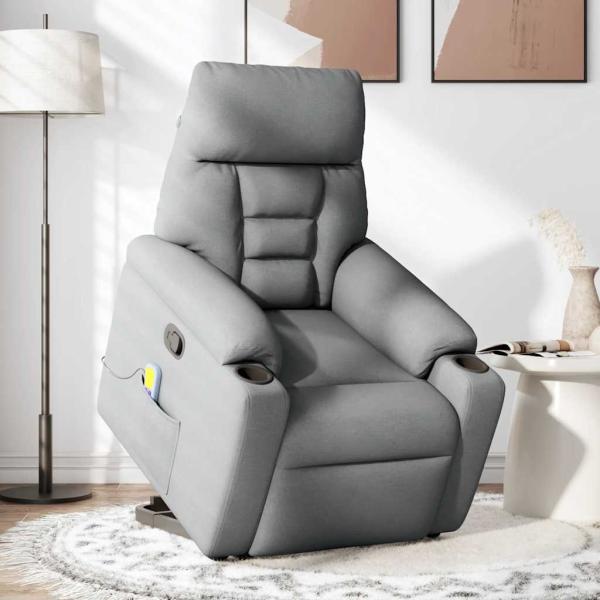 Massagesessel mit Aufstehhilfe Hellgrau Stoff