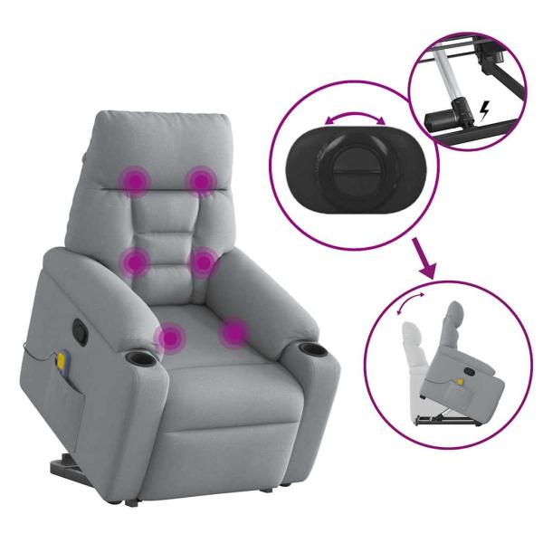 Massagesessel mit Aufstehhilfe Hellgrau Stoff