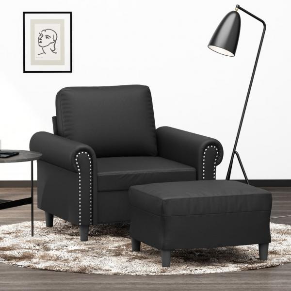 ARDEBO.de - Sessel mit Hocker Schwarz 60 cm Kunstleder