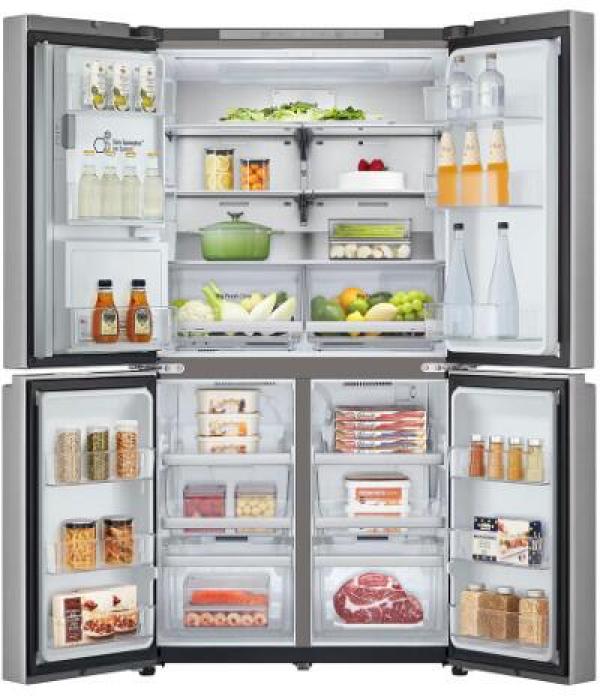 LG GML960PYFE Stand Side-by-Side Kombination Multi-Door, 91,4 cm breit, 637 L, NoFrost, Eis-, Crushed Ice- und Wasserspender, Festwasseranschluss, Prime Silver